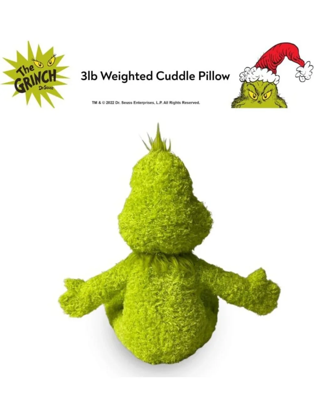 Super Soft Plush Grinch Weighted Cuddle Pillow Buddy - 3lb Comfort Pillow